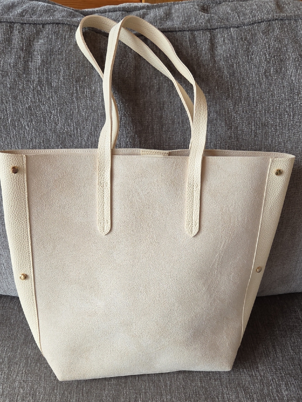 Cream Suede Tote Bag - Minimal Everyday Handbag